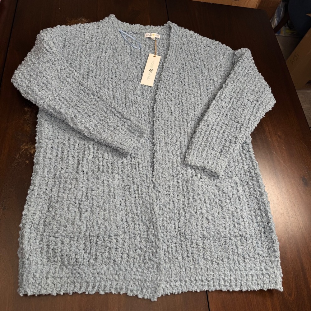 NWT Woven Heart Womens Popcorn Knit Open Front Cardigan Blue S Cottage Cabincore - Picture 5 of 9